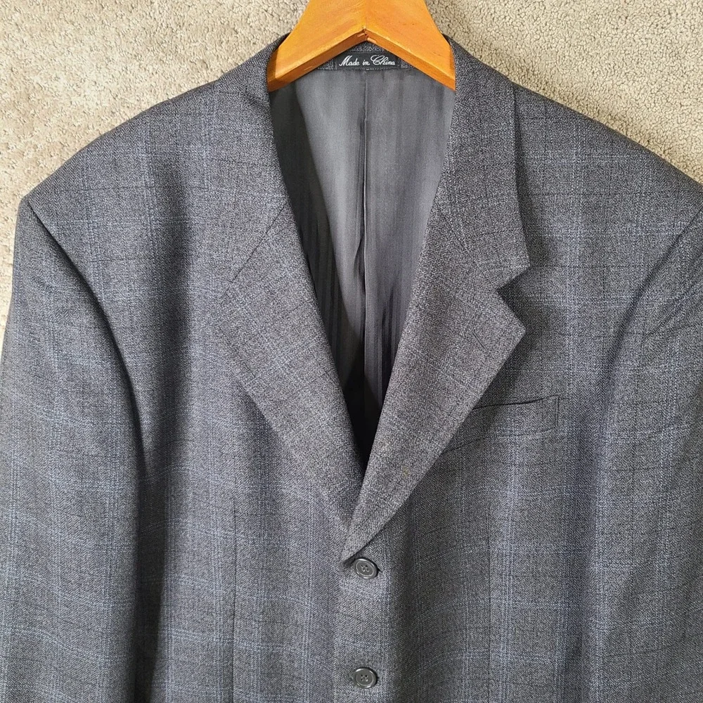 Vintage Calvin America‎ Jacket Mens 42R Gray Blue Plaid Blazer Wool Super 100s